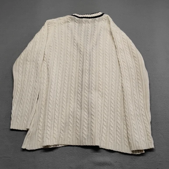 Vintage Loubella Extendables White Dk Blue knit cardigan sweater M - Picture 6 of 13